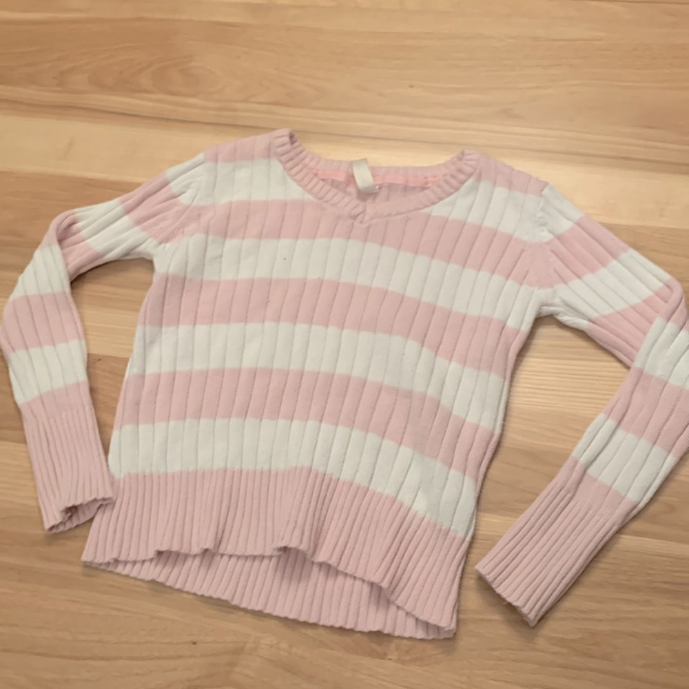 Girls M7/8 pink and white striped long sleeve. 100% cotton. Warm and cozy.